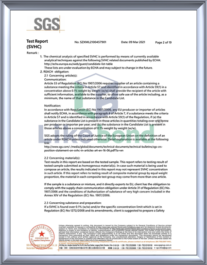 Acrylic mirror SGS certificate