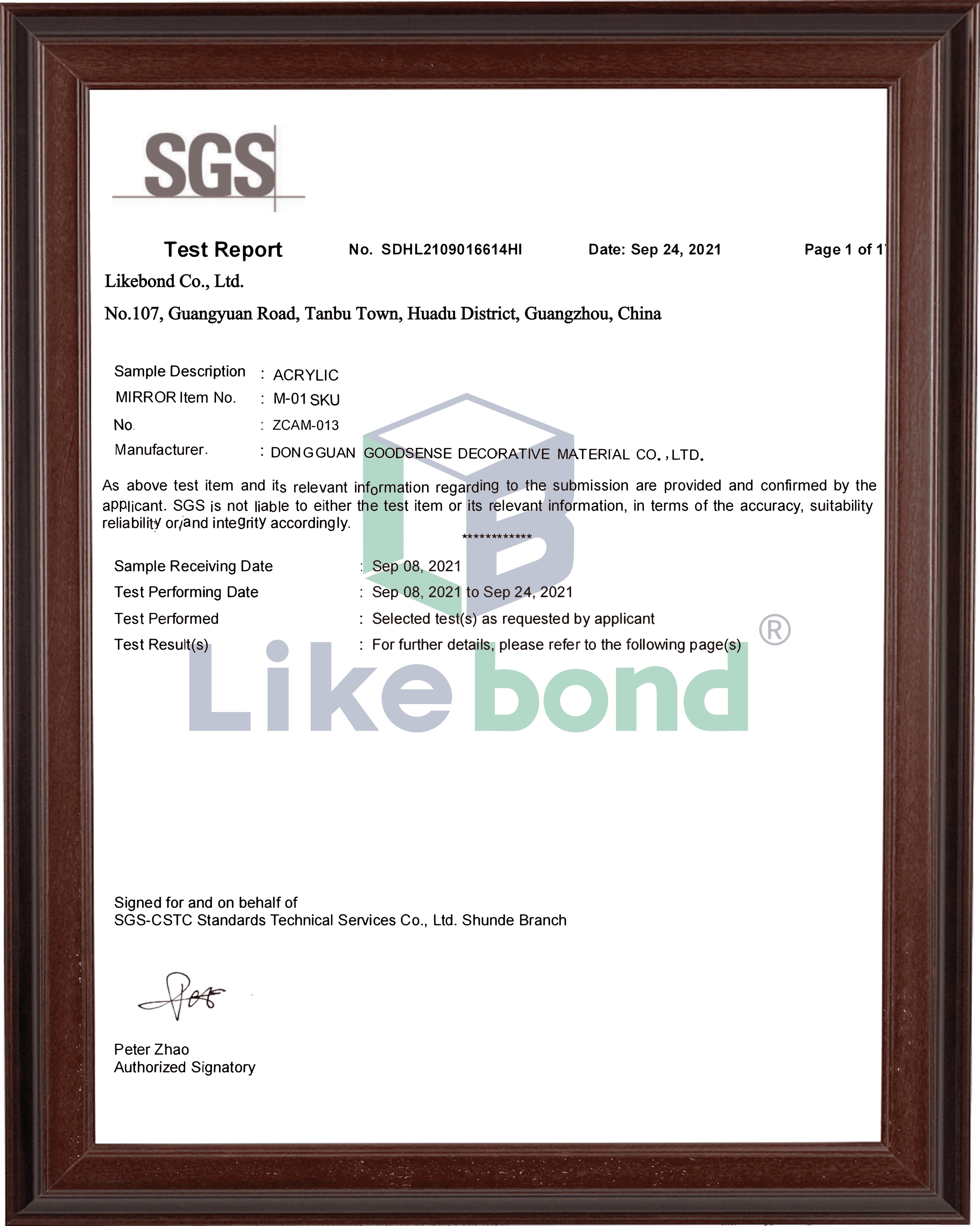 Plexiglass mirror SGS